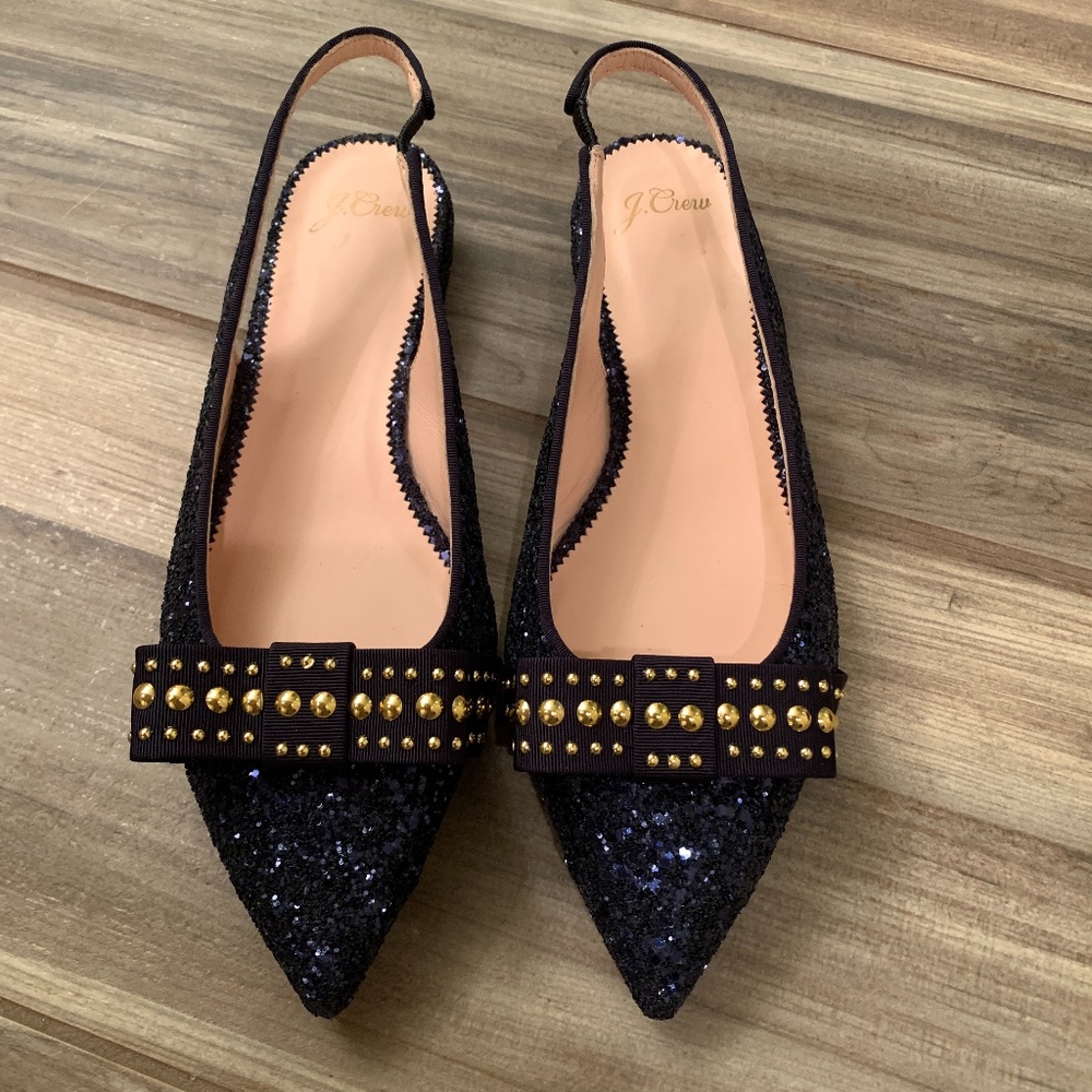 JCrew Glitter Stud Gwen Slingback